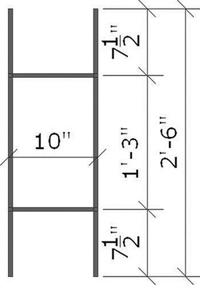 Step Stake Dimensions: 2'-6" (7½" + 1'=3" + 7½") by 10"