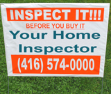 Home inspector orange teal lawn sign