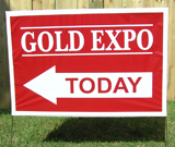 Gold Expo Left Arrow Burgundy Lawn Sign